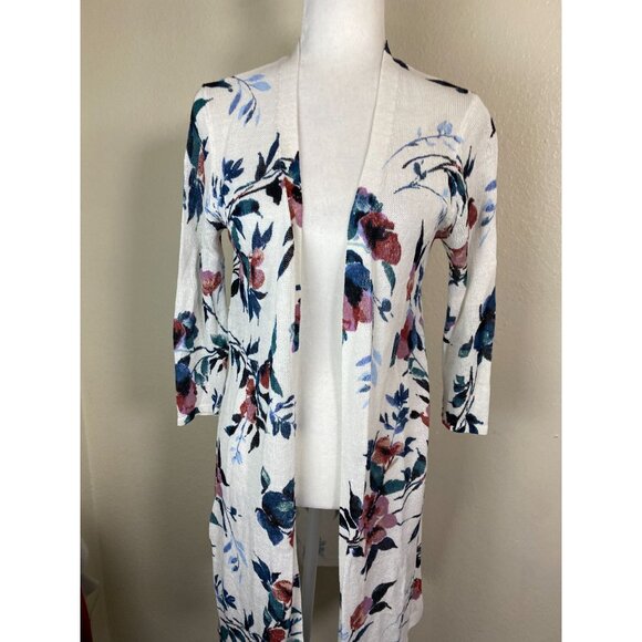 J. Jill Floral Open Front Linen Blend Cardigan Women Size Small Lightweight - Picture 14 of 16
